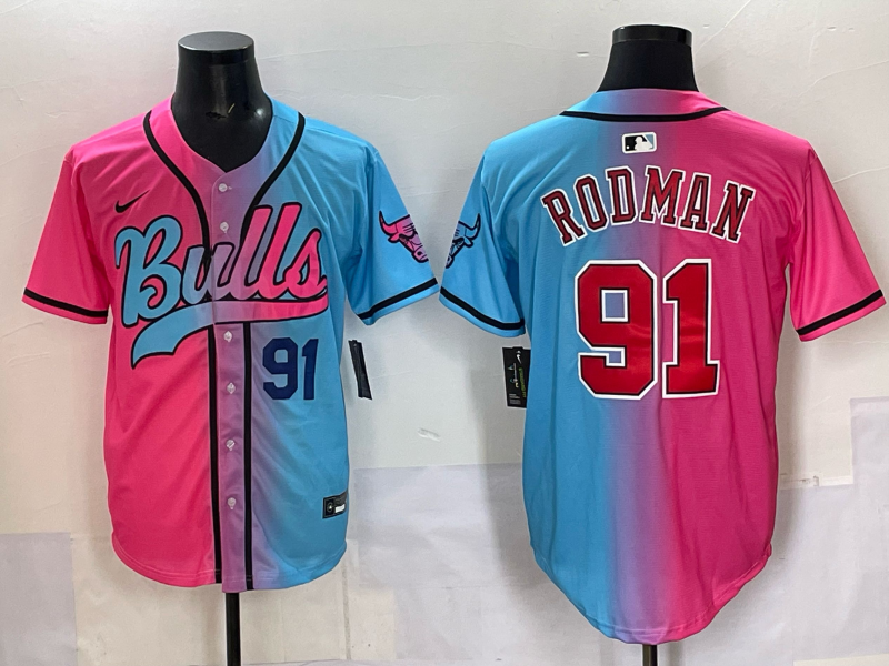 Men Chicago Bulls Nike #91 Rodman Blue pink NBA 2025 Jersey style 001->chicago bulls->NBA Jersey